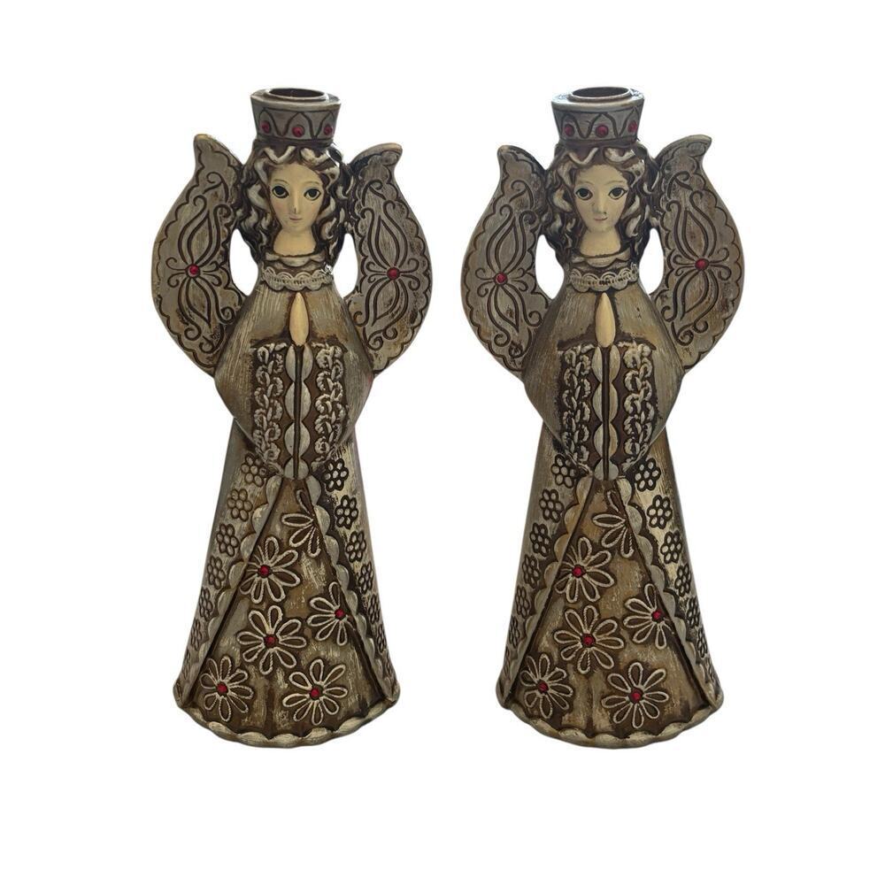Set Of 2 Paper Composite 12 inch Psychedelic Christmas Angel Candle Holder MCM